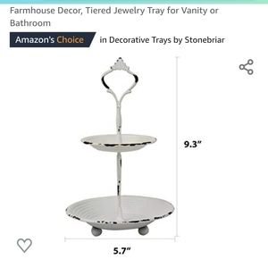 Stonebriar Small 2 Tier Worn White Metal Tray